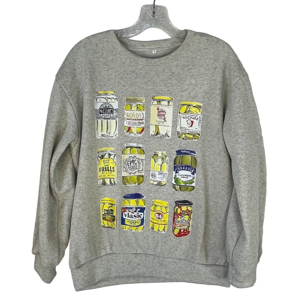Choove Pickle Jar Print Sweatshirt Womens Small Gray